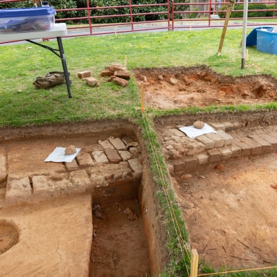 several excavation units uncovered at the Old College dig site